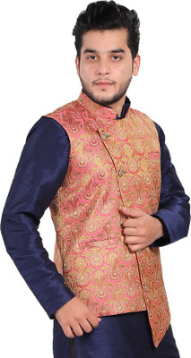 HUZUR Sleeveless Geometric Print Men Jacket