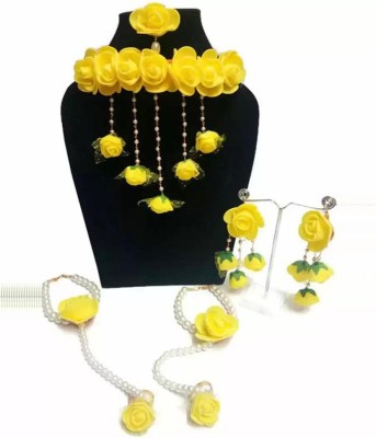 Zcarina Alloy Gold-plated Yellow, White, Green Jewellery Set(Pack of 1)