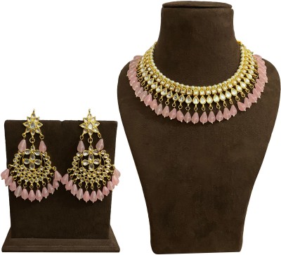 NUHA TRADERS Metal, Glass, Alloy Gold-plated Pink, White, Gold Jewellery Set(Pack of 1)