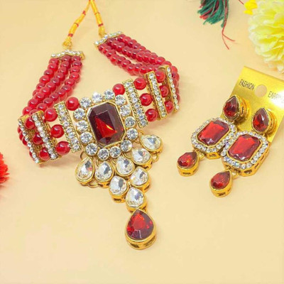 Zcarina Alloy Gold-plated Gold, Red, White Jewellery Set(Pack of 1)