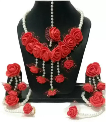 Zcarina Alloy Gold-plated Red, White Jewellery Set(Pack of 1)