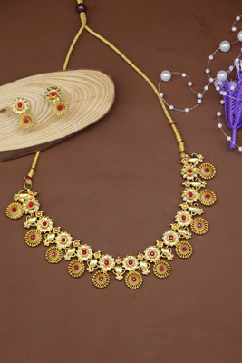 Springal Oxidised Silver, Alloy Gold-plated Gold, Red Jewellery Set(Pack of 1)