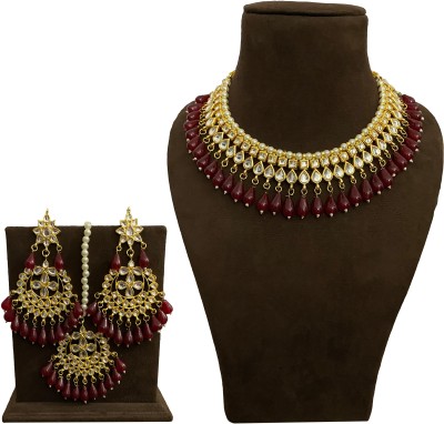 NUHA TRADERS Metal, Glass, Alloy Gold-plated Maroon, Gold, White Jewellery Set(Pack of 1)