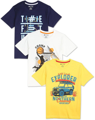 Rugger Junior Boys Printed Cotton Blend Regular T Shirt(Multicolor, Pack of 3)