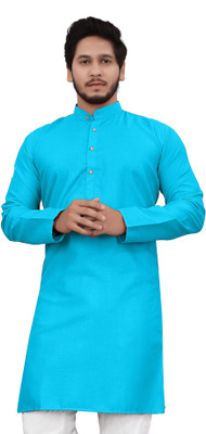 ellark Men Self Design Straight Kurta(Light Blue)