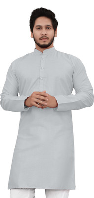 ellark Men Self Design Straight Kurta(Grey)