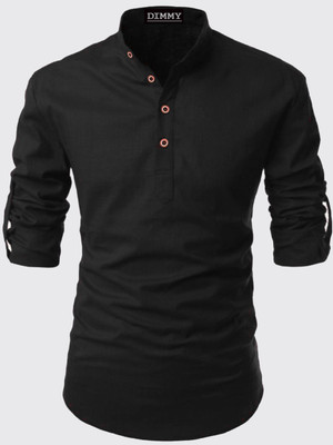 DIMMY Men Solid A-line Kurta(Black)