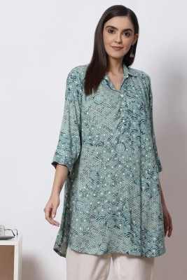 BIBA Women Printed Straight Kurta(Blue)