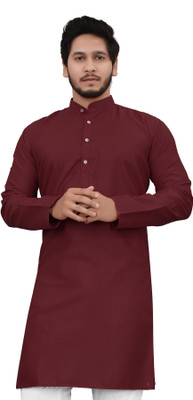 ellark Men Self Design Straight Kurta(Maroon)