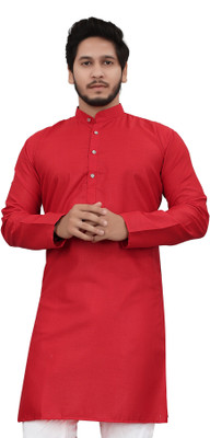 ellark Men Self Design Straight Kurta(Red)