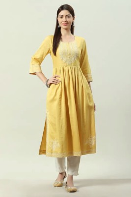 BIBA Women Printed Flared Kurta(Yellow)