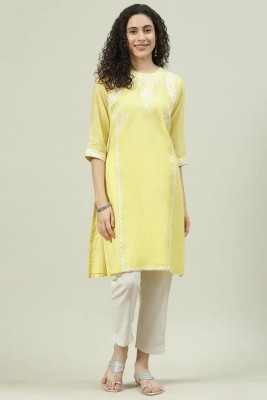 BIBA Women Embroidered Straight Kurta(Yellow)