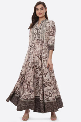 BIBA Women Printed Flared Kurta(Beige)