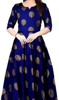 NEKU Women Printed Anarkali Kurta(Dark Blue)