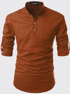 DIMMY Men Solid A-line Kurta(Brown)