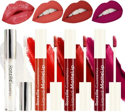 RONZILLE liquid lipstick Matte Non Transfer plus Lip gloss Pink Edition Pack of 4(Red Edition, 24 ml)