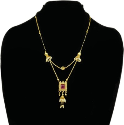 Happy Jewellery Daliy wear Gold Plated Double Hain Layer Square Red Stone Pendant mangalsutra Brass Mangalsutra