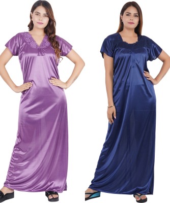 REN STAR Women Nighty(Purple, Blue)