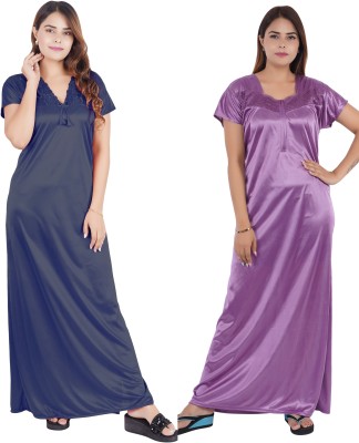 REN STAR Women Nighty(Dark Blue, Purple)