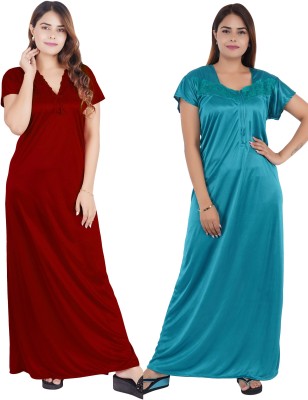 REN STAR Women Nighty Set(Maroon, Light Blue)