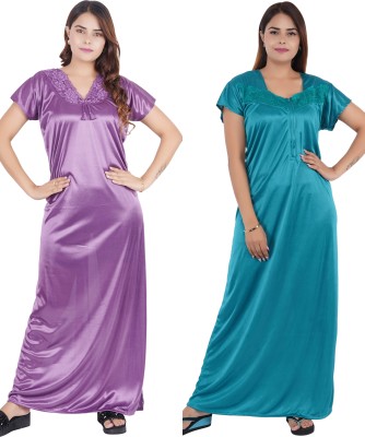 REN STAR Women Nighty(Purple, Green)