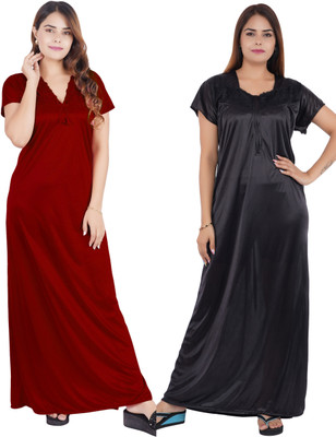 INSTRY Women Nighty Set(Maroon, Black)