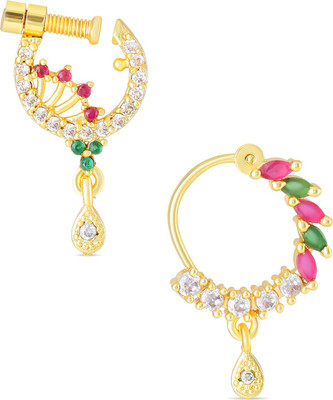 YELLOW CHIMES Crystal Gold-plated Plated Alloy Nose Ring(Pack of 2)