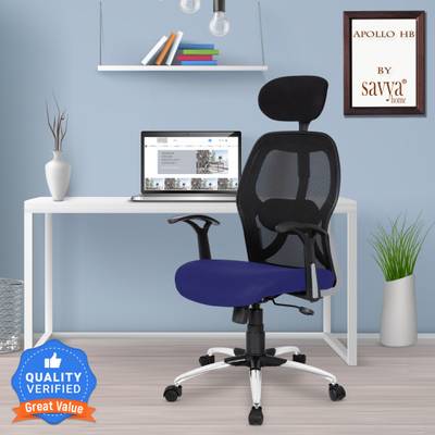 SAVYA HOME Apollo High Back Mesh Office Executive Chair  (Blue, DIY(Do-It-Yourself))