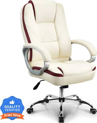 Oakcraft High Back Leatherette Executive Office Ergonomic Chair with Multi Color Options, Back and Arm Rest for Extra Comfort &amp; Spacious Seat Leatherette Office Executive Chair  (White, Pre-assembled)