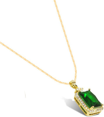 Utkarsh Gold I Love You AD Nug Studed Ractangle Green Emerald Diamond Locket Pendant Stainless Steel Pendant