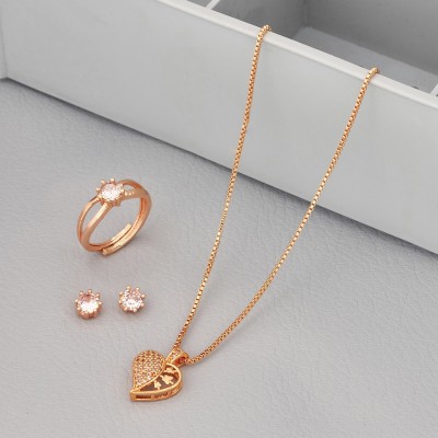 harikrupa Rose Gold Plated Neckless With Earrings And Ring Gold-plated Cubic Zirconia Alloy