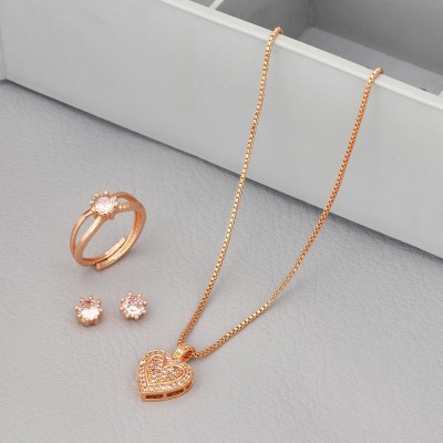 harikrupa Rose Gold Plated Neckless With Earrings And Ring Gold-plated Cubic Zirconia Alloy