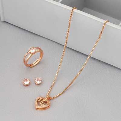 harikrupa Rose Gold Plated Neckless With Earrings And Ring Gold-plated Cubic Zirconia Alloy