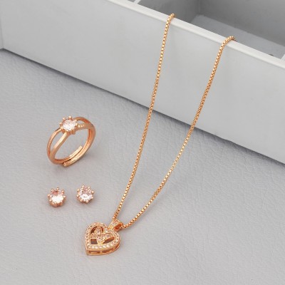 harikrupa Rose Gold Plated Neckless With Earrings And Ring Gold-plated Cubic Zirconia Alloy