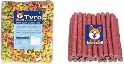 Tyro Dog Food Combo: 500gm Multi-grain Mix Biscuits With 500gm Mutton Munchy Sticks Mutton 1 kg (2x0.5 kg) Dry Adult, Young Dog Food