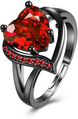 PREMIUM TRADE Valentines Special Red Heart Ring Fashion Silver Plated Dual Heart Crystal Ring Alloy Cubic Zirconia Black Silver Plated Ring Set