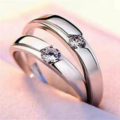 MEENAZ rings for couples set combo for girlfriend girls women Stainless Steel Crystal, Diamond, Cubic Zirconia, Zircon Silver Plated Ring Set