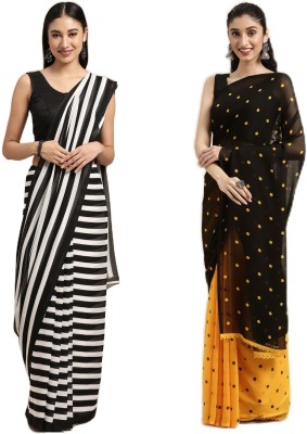 Uveeka Printed Daily Wear Georgette Saree(Black, Yellow)