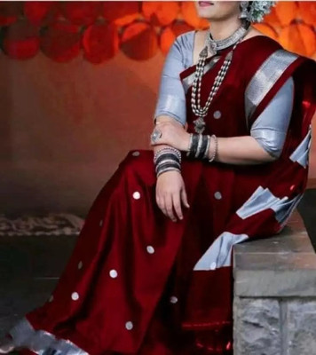 Fab Silk Woven Paithani Handloom Cotton Silk Saree(Maroon)