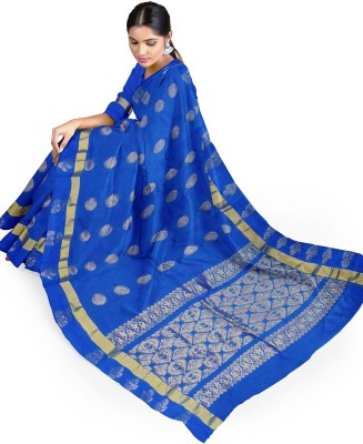 Uniqon Creations Woven Kota Doria Cotton Silk Saree(Blue)