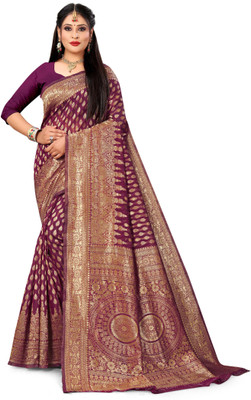 kalhari Self Design Bollywood Cotton Silk Saree(Purple)