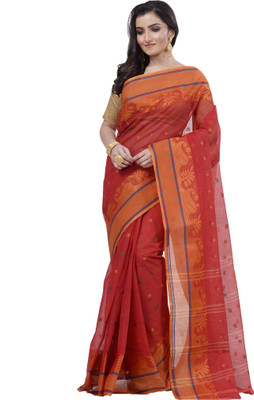 Ruuprekha Self Design Tant Cotton Blend Saree(Red)