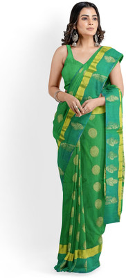 Uniqon Creations Woven Kota Doria Cotton Silk Saree(Green)