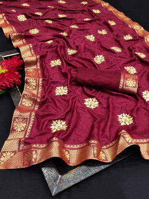 Juhi Collection Self Design, Embroidered, Woven, Solid/Plain Daily Wear Art Silk Saree(Maroon)