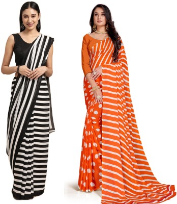 Uveeka Printed Daily Wear Georgette Saree(Black, Orange)