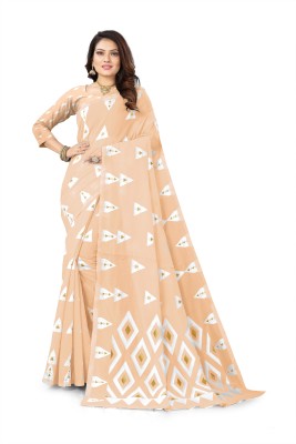 Pga Printed Banarasi Jacquard, Cotton Silk Saree(Cream)