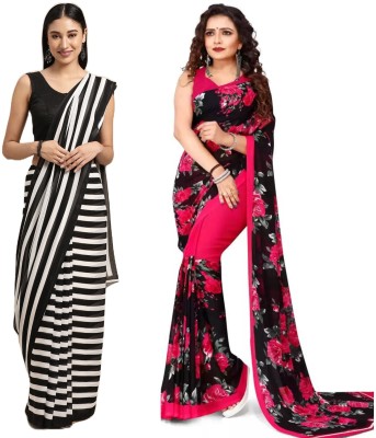 Uveeka Printed Daily Wear Georgette Saree(Black, Pink)