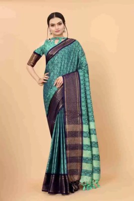 VRINDITA FASHION Woven Kanjivaram Cotton Silk Saree(Light Green)