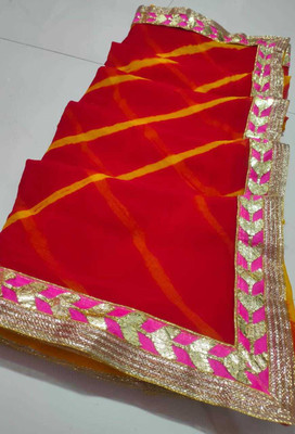 NeeLKANTH ENTERPRISE Printed, Color Block, Digital Print, Geometric Print Bandhani Chiffon Saree(Red)