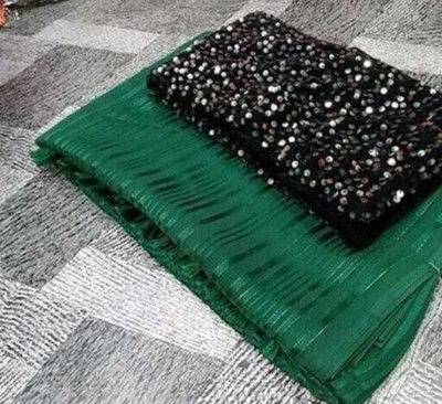 TEQVYZ Self Design Bollywood Chiffon Saree(Green)